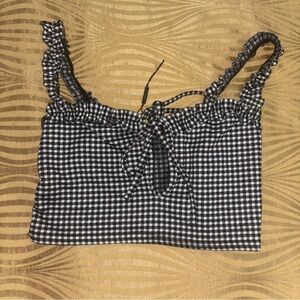 PrettyLittleThing Black and White Gingham Tie-Front Crop Top